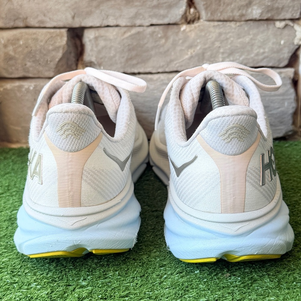 11 Hoka One One Clifton Women's Pale Pink and White Sneakers - Picture 5 of 11